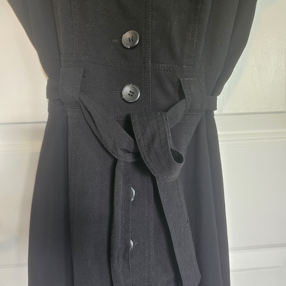Sandra Darren Button Down & Belted Black Midi Dress Women's Sz 6 - Picture 3 of 12